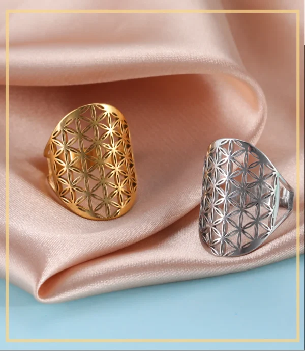 bague fleur de vie Vintage réglable en acier… – Ailes d’Ange – Image 31