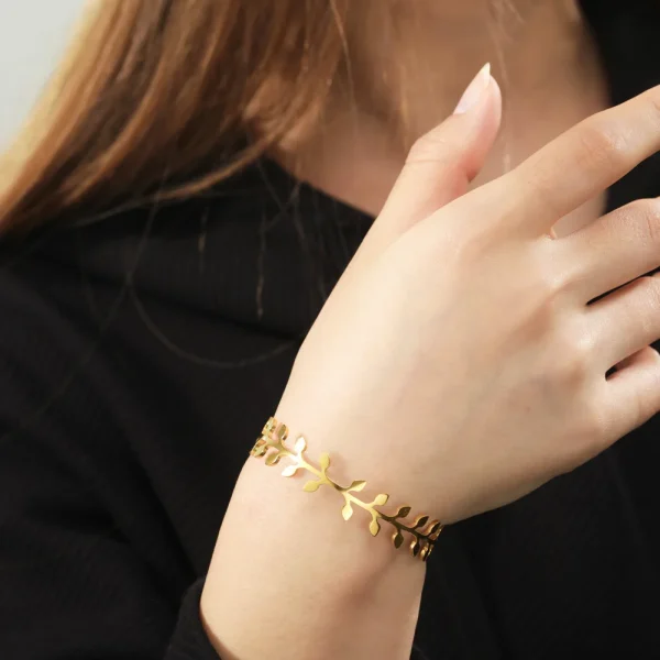 Bracelet manchette feuilles bohème pour femme, acier… – Ailes… – Image 3