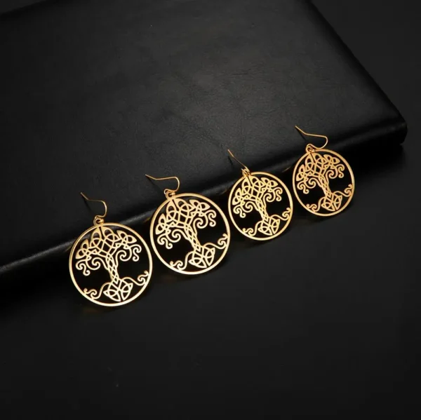 boucles d'oreilles Vintage couleur or, arbre de vie,… – Ailes… – Image 3