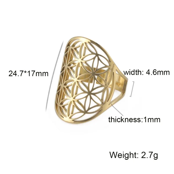 bague fleur de vie Vintage réglable en acier… – Ailes d’Ange – Image 10