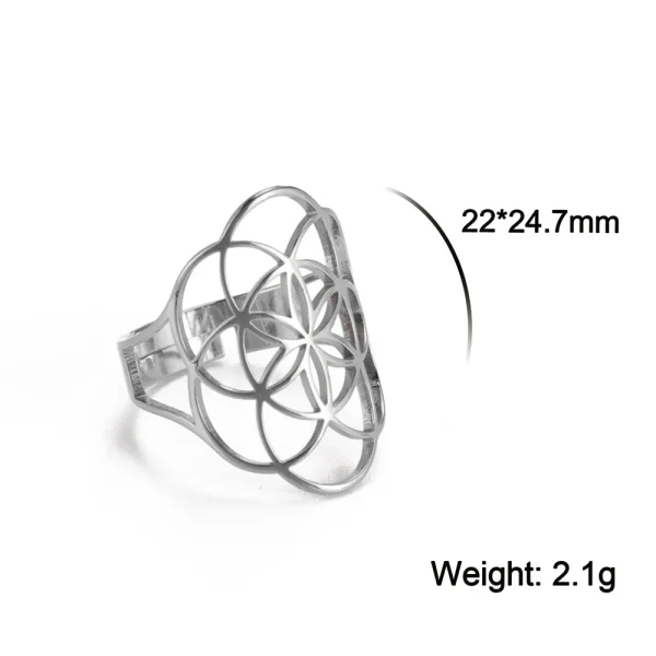 bague fleur de vie Vintage réglable en acier… – Ailes d’Ange – Image 18