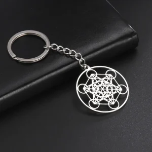 archange Metatron Cube porte-clés en acier inoxydable… – Ailes…