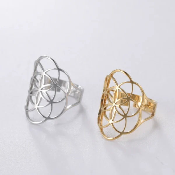 bague fleur de vie Vintage réglable en acier… – Ailes d’Ange – Image 35