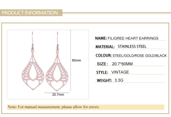 Boucles d'Oreilles Pendantes en Forme de Cœur pour… – Ailes… – Image 16