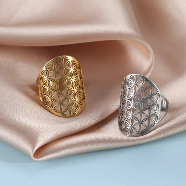bague fleur de vie Vintage réglable en acier… – Ailes d’Ange – Image 2