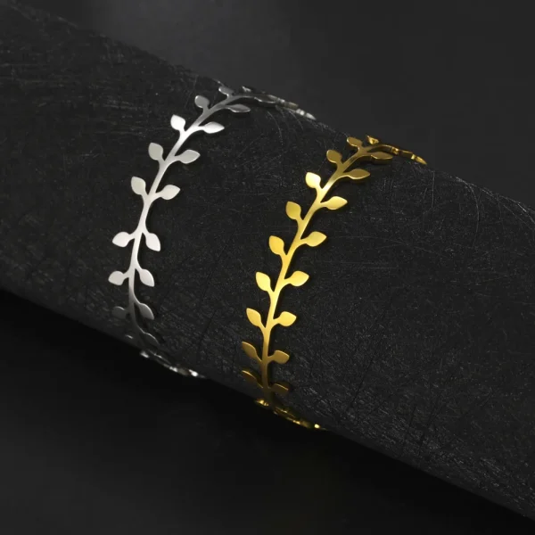 Bracelet manchette feuilles bohème pour femme, acier… – Ailes… – Image 5