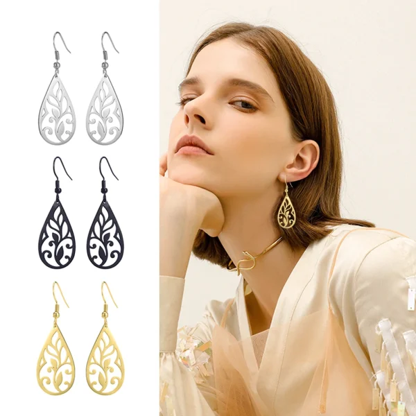 Vintage Hollow Women‘s Flower Earrings Jewelry Stainless… –… – Image 25