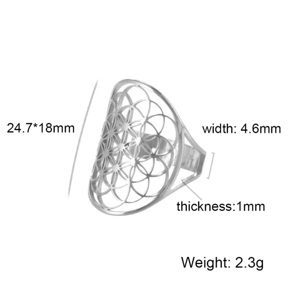bague fleur de vie Vintage réglable en acier… – Ailes d’Ange – Image 22