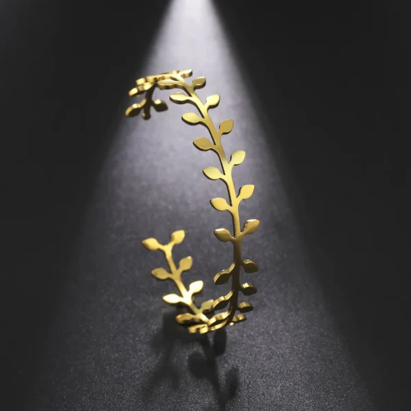 Bracelet manchette feuilles bohème pour femme, acier… – Ailes… – Image 4
