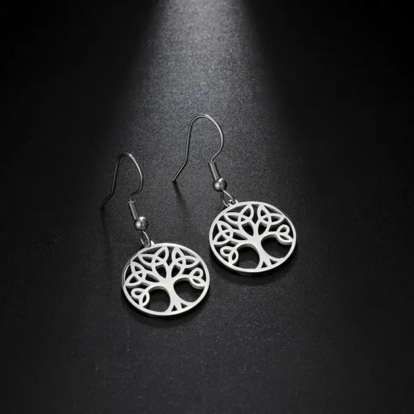 boucles d'oreilles Vintage en acier inoxydable, arbre… – Lueur… – Image 2