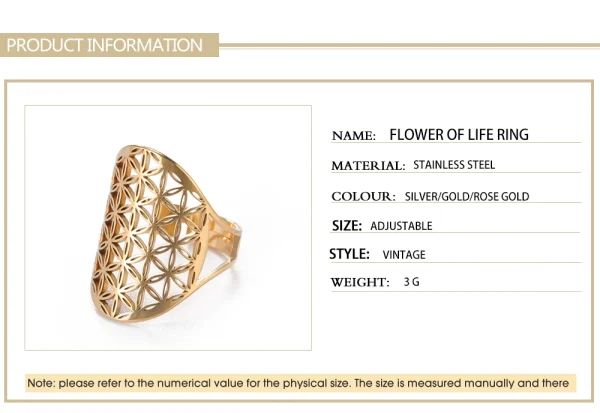 bague fleur de vie Vintage réglable en acier… – Ailes d’Ange – Image 32