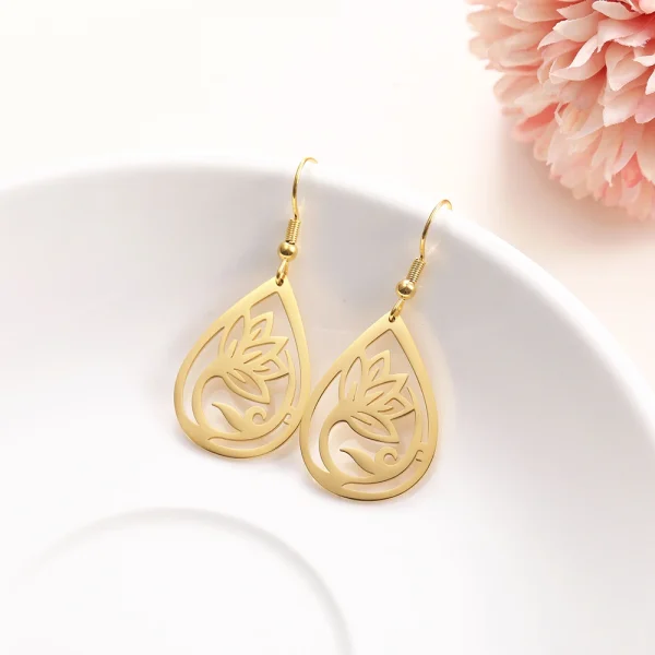 Vintage Hollow Women‘s Flower Earrings Jewelry Stainless… –… – Image 11