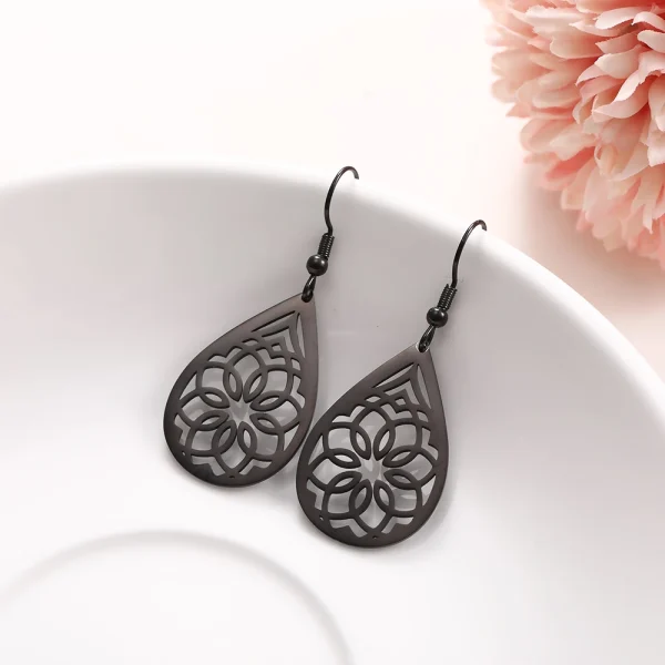 Vintage Hollow Women‘s Flower Earrings Jewelry Stainless… –… – Image 18