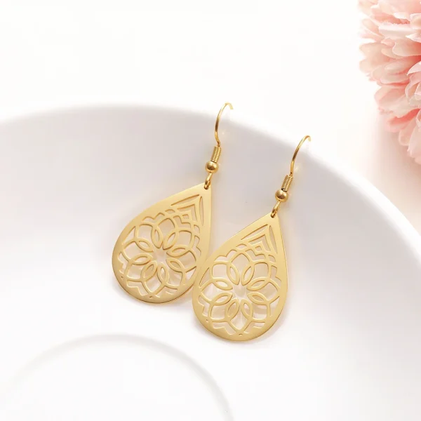 Vintage Hollow Women‘s Flower Earrings Jewelry Stainless… –… – Image 19