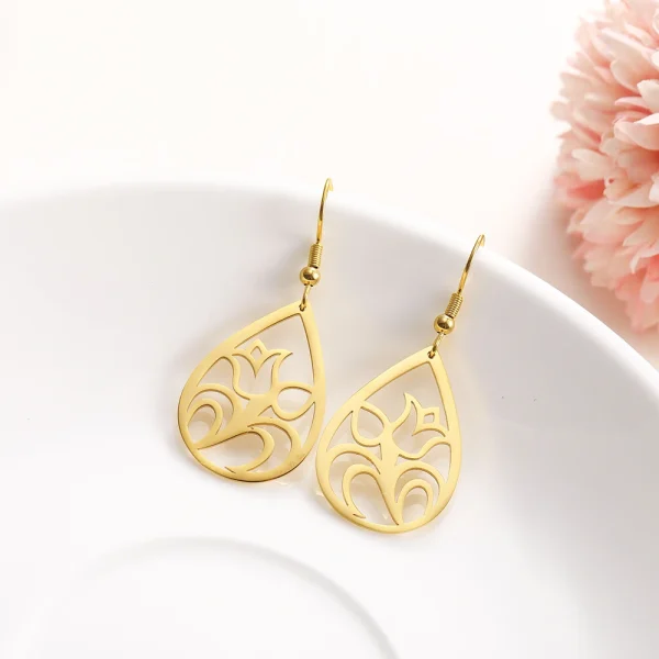 Vintage Hollow Women‘s Flower Earrings Jewelry Stainless… –… – Image 13