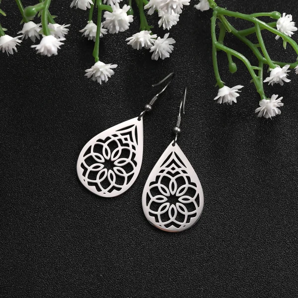 Vintage Hollow Women‘s Flower Earrings Jewelry Stainless… –… – Image 6