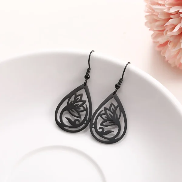 Vintage Hollow Women‘s Flower Earrings Jewelry Stainless… –… – Image 10