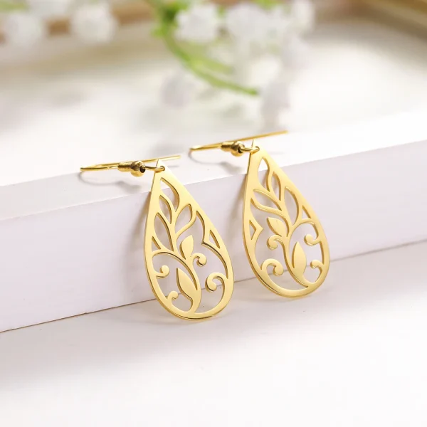 Vintage Hollow Women‘s Flower Earrings Jewelry Stainless… –… – Image 5