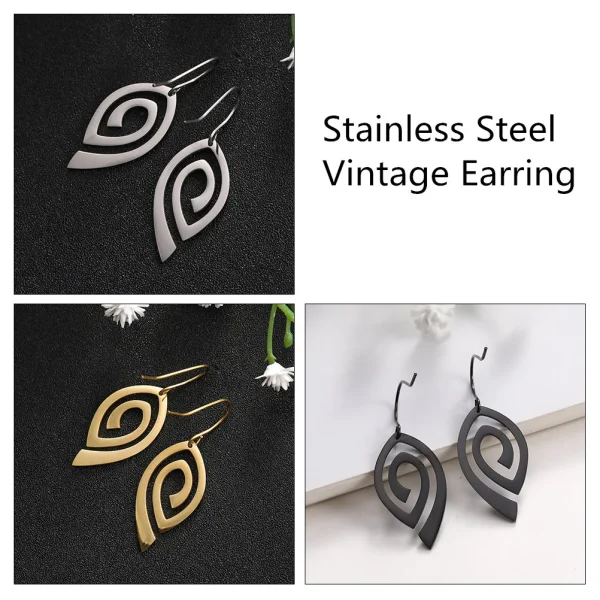 Boucles d'oreilles pendantes en spirale en acier… – Lueur… – Image 3