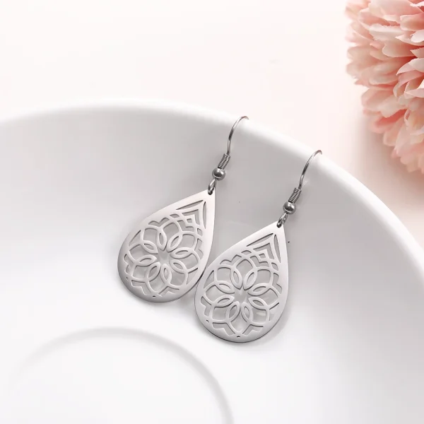 Vintage Hollow Women‘s Flower Earrings Jewelry Stainless… –… – Image 16