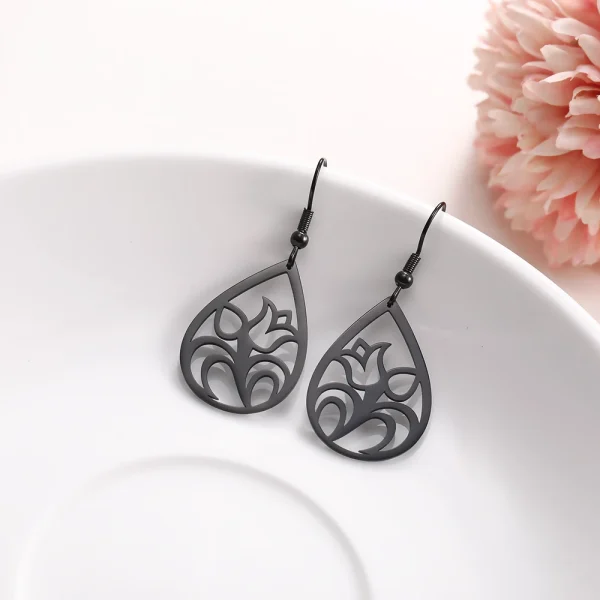 Vintage Hollow Women‘s Flower Earrings Jewelry Stainless… –… – Image 12