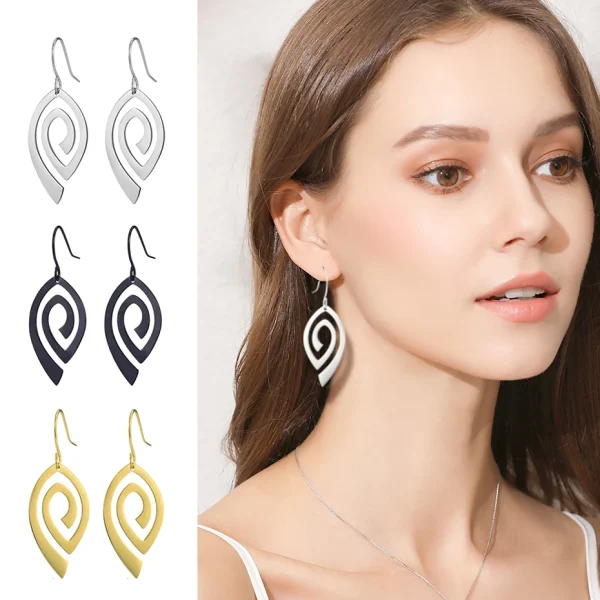 Boucles d'oreilles pendantes en spirale en acier… – Lueur… – Image 2