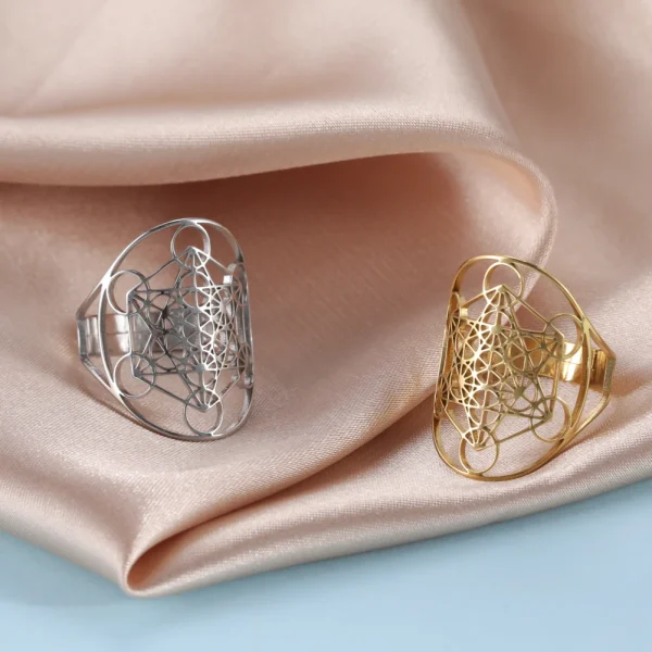 ange sceau archange Metatron Cube anneau femmes acier… – Rune… – Image 4