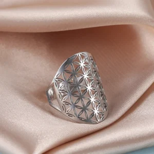 bague fleur de vie Vintage réglable en acier… – Ailes d’Ange