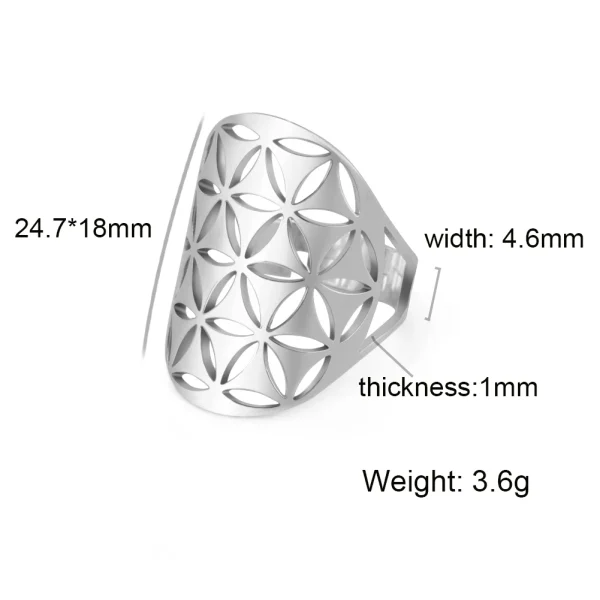 bague fleur de vie Vintage réglable en acier… – Ailes d’Ange – Image 23