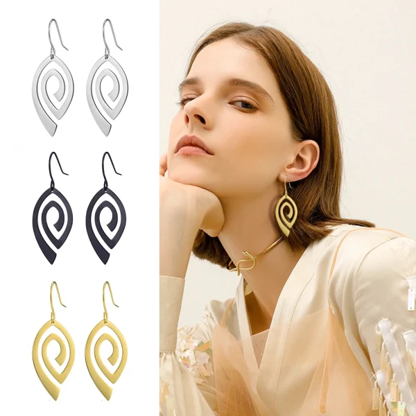 Boucles d'oreilles pendantes en spirale en acier… – Lueur… – Image 17