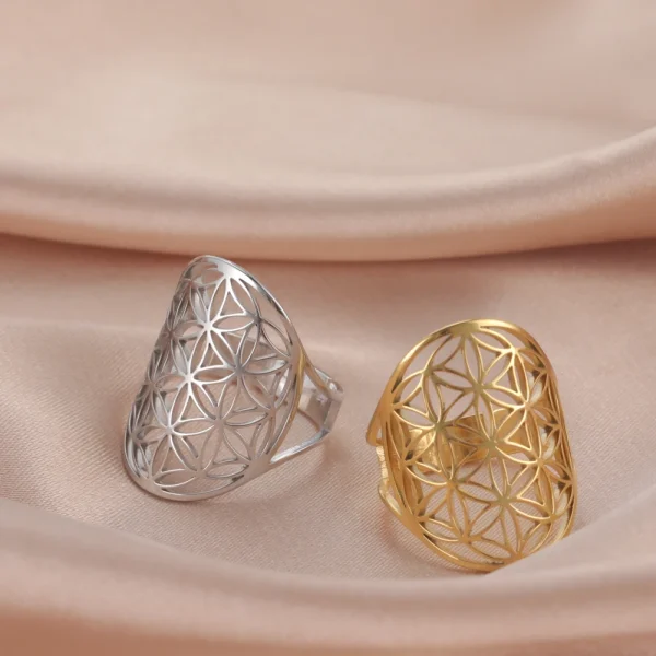 bague fleur de vie Vintage réglable en acier… – Ailes d’Ange – Image 38