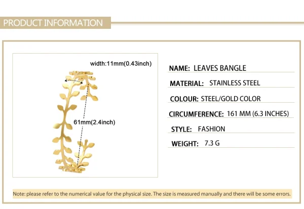 Bracelet manchette feuilles bohème pour femme, acier… – Ailes… – Image 12