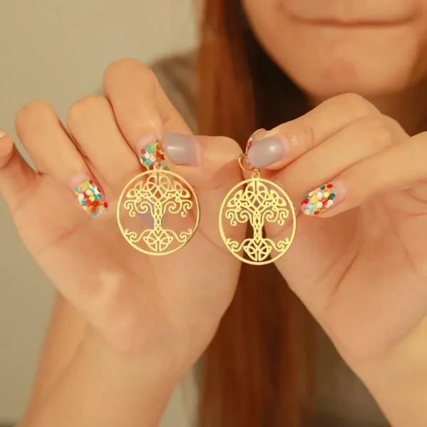 boucles d'oreilles Vintage couleur or, arbre de vie,… – Ailes… – Image 4