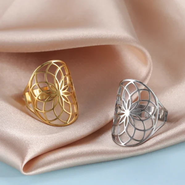 bague fleur de vie Vintage réglable en acier… – Ailes d’Ange – Image 39