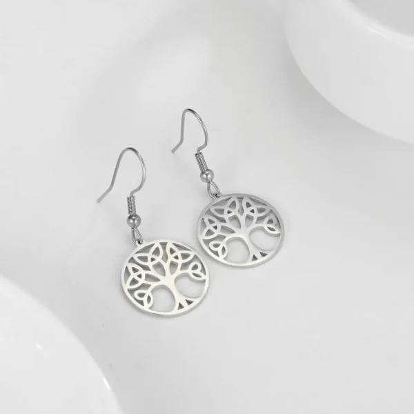 boucles d'oreilles Vintage en acier inoxydable, arbre… – Lueur… – Image 3