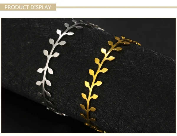 Bracelet manchette feuilles bohème pour femme, acier… – Ailes… – Image 13