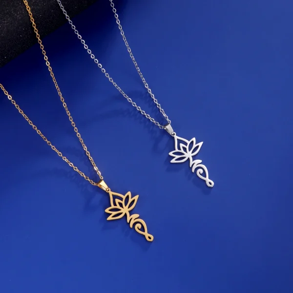 fleur de Lotus Yoga Om Unalome pendentif collier en… – Éclat… – Image 27