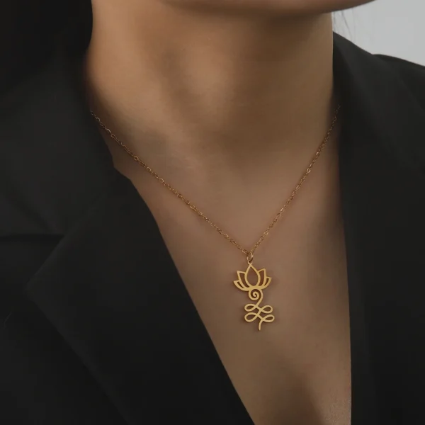 fleur de Lotus Yoga Om Unalome pendentif collier en… – Éclat… – Image 22