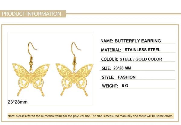 Butterfly Women's Earrings Stainless Steel Gold Color… – Rune… – Image 9