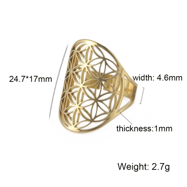 Bague Géométrique Sacrée Fleur de Vie pour Femme, Acier… –… – Image 23