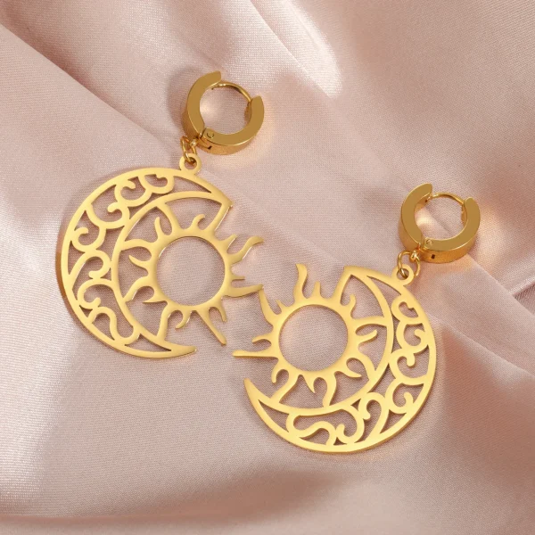 Boucles d'Oreilles Pendantes Croissant Lune Soleil pour… –… – Image 4