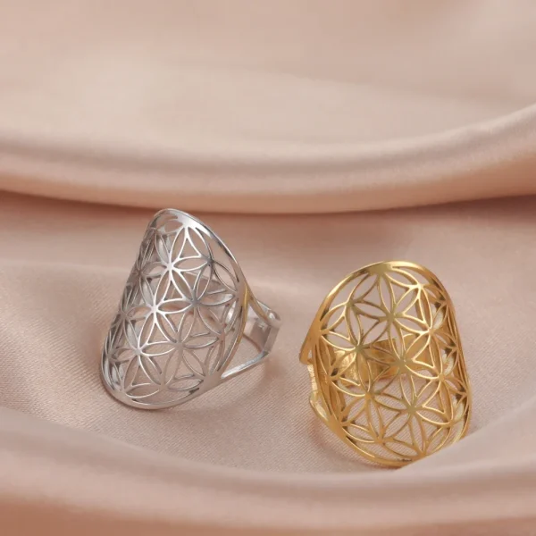 Bague Géométrique Sacrée Fleur de Vie pour Femme, Acier… –… – Image 46