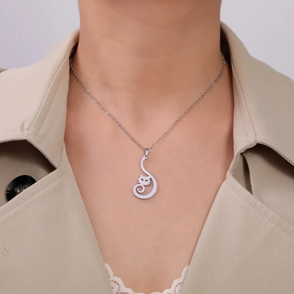 Collier pendentif chaton pour femmes et filles, chaîne de pull… – Image 10
