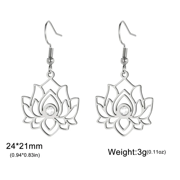 fleur de Lotus clair Zircon boucles d'oreilles en acier… –… – Image 7