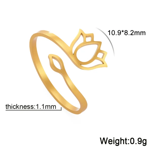 2025 Vintage Lotus Flower Rings Women Stainless Steel… – Rune… – Image 9