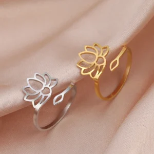 2025 Vintage Lotus Flower Rings Women Stainless Steel… – Rune…