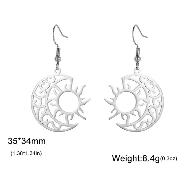 Boucles d'Oreilles Pendantes Croissant Lune Soleil pour… –… – Image 10
