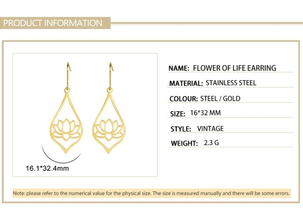 Lotus Dangle Earrings 2025 Stainless Steel Bohemian… – Ailes… – Image 18