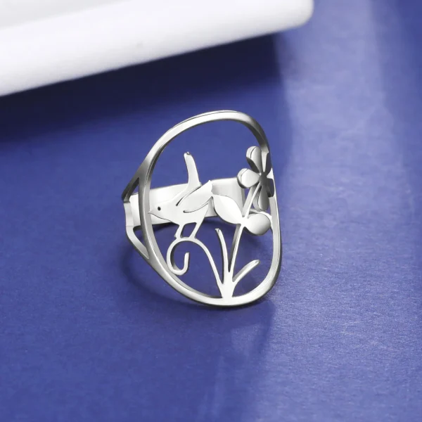 Bague Oiseau Fleur pour Femme, Acier Inoxydable Or,… – Lueur… – Image 14