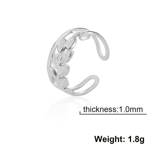 bague ouverte en forme de branche d'olivier en acier… – Chant… – Image 7